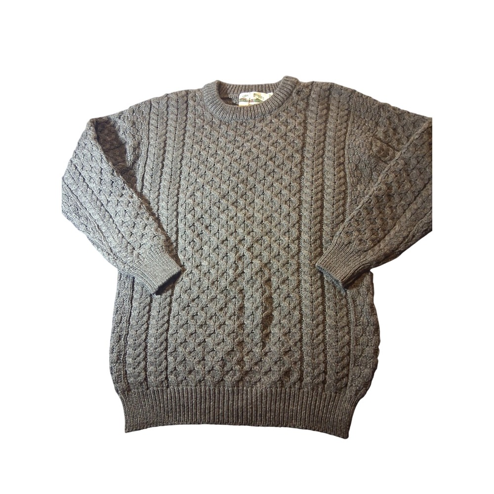 Aran Crafts Mens Merino Wool Cable Knit Sweater Charcoal Gray C1949 Ireland M